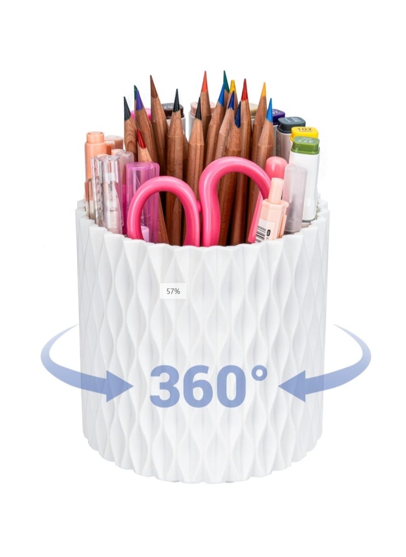 Generic - Rotating Pen Pencil Holder for Desk, 5 Slots Unique White Desk Pen Organizer Easthetic Desktop Supplies and Accessories for Women Girls, Pen Cup Pencil Caddy for Office Home Art Supply, White - Image 1