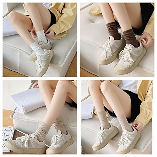 MarJunSep Womens Cute Crew Socks Neutral Cotton Slouchy Loafer Boot Dress Socks Women Girls Granola Essentials 6 Pairs Pack - Image 5