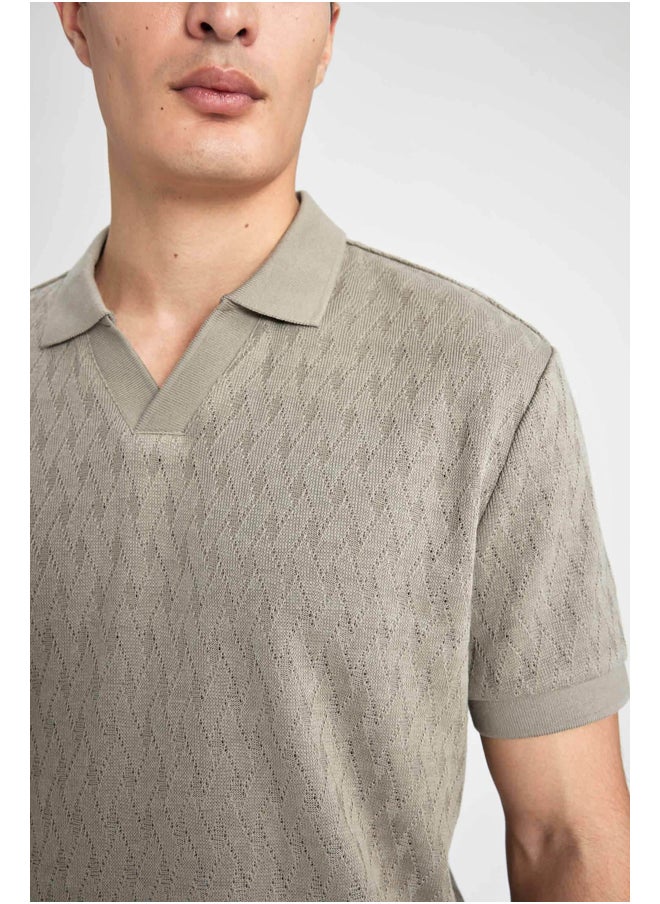 DeFacto - Man Regular Fit Resort Neck Short Sleeve Smart Casual Knitted Polo T-Shirt - Image 1