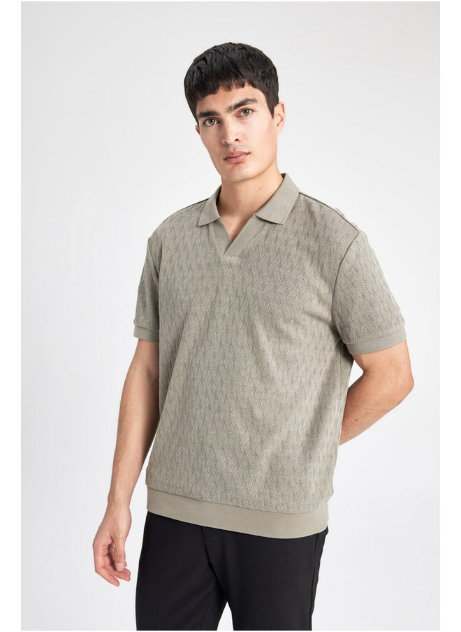 DeFacto - Man Regular Fit Resort Neck Short Sleeve Smart Casual Knitted Polo T-Shirt - Image 1