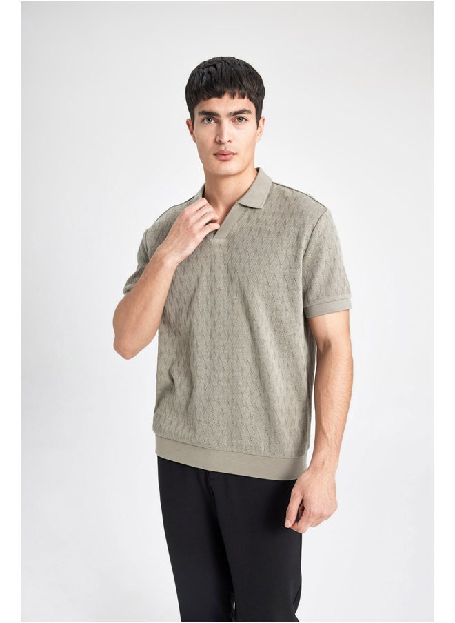 DeFacto - Man Regular Fit Resort Neck Short Sleeve Smart Casual Knitted Polo T-Shirt - Image 1