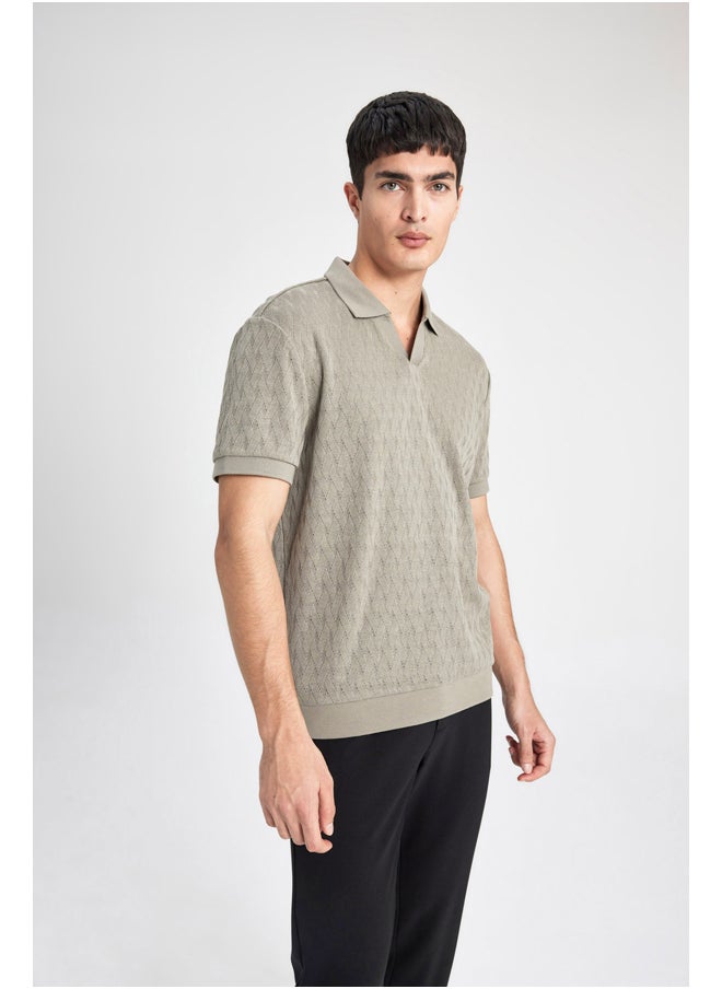 DeFacto - Man Regular Fit Resort Neck Short Sleeve Smart Casual Knitted Polo T-Shirt - Image 1