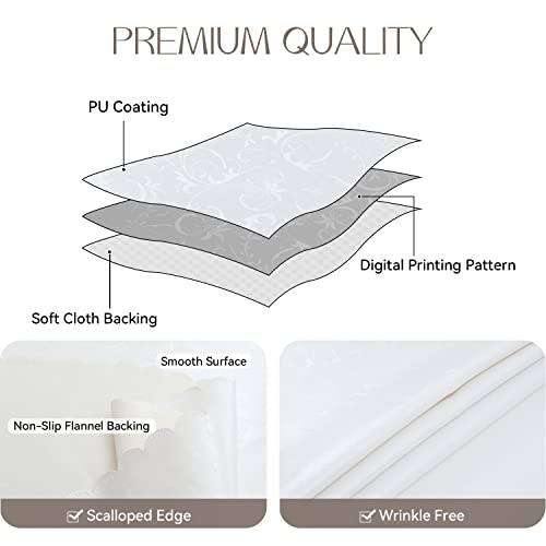 Romanstile Rectangle Vinyl Tablecloth,100% Waterproof Heavy Duty Oil Spill Proof Stain Resistant Plastic PU Table Cover with Flannel Backing for Kitchen, Dining (Flower Ivory White, 60 x 84) - Image 2