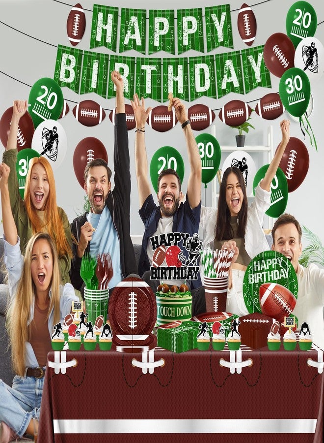 Dydamud Football Birthday Party Decorations Include Paper Plates Napkins Cup Cake Topper Banner Balloon Touchdown Tablecloth Football Decorations for Game Day Tailgate Party, Serve 24 - Image 3