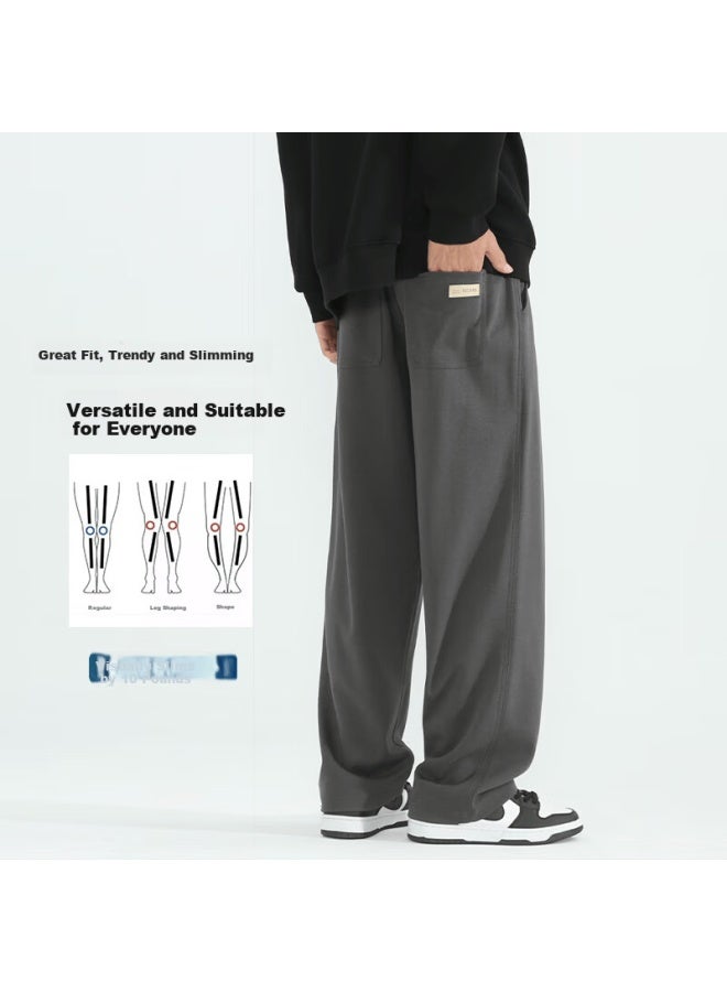 Homlean Men's Heavyweight Sports Pants Autumn Winter New Straight Loose Casual Wide-leg Sweatpants Hd09 Gray L - Image 4