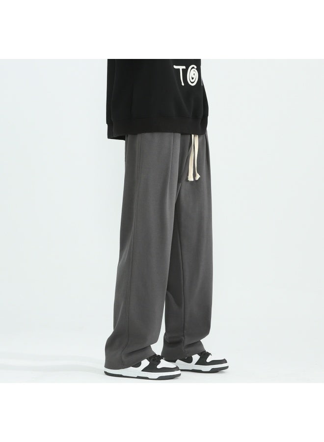 Homlean Men's Heavyweight Sports Pants Autumn Winter New Straight Loose Casual Wide-leg Sweatpants Hd09 Gray L - Image 3
