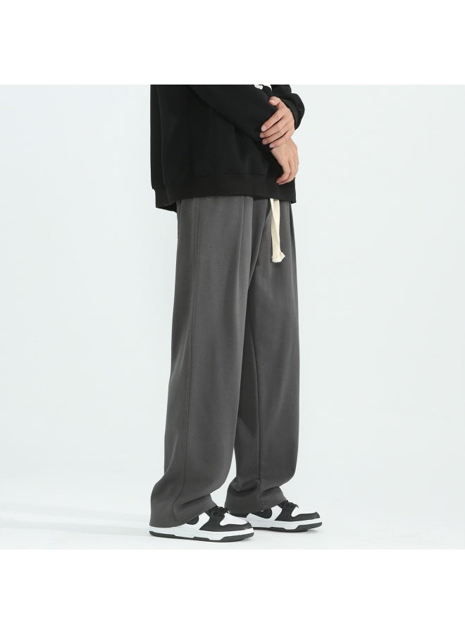Homlean Men's Heavyweight Sports Pants Autumn Winter New Straight Loose Casual Wide-leg Sweatpants Hd09 Gray L - Image 2