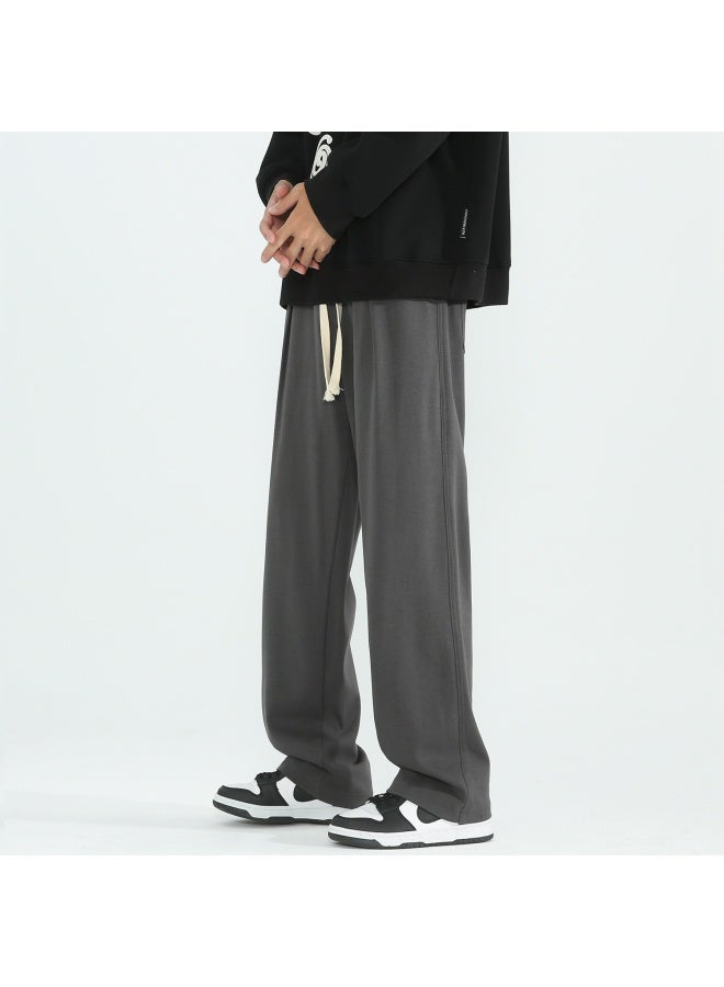Homlean Men's Heavyweight Sports Pants Autumn Winter New Straight Loose Casual Wide-leg Sweatpants Hd09 Gray L - Image 1