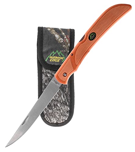 OUTDOOR EDGE Fish & Bone - Folding Fillet Knife with 5.0" 440A Stainless Steel Blade for Fish and processing big game - Pocket Clip (Orange) - Image 1