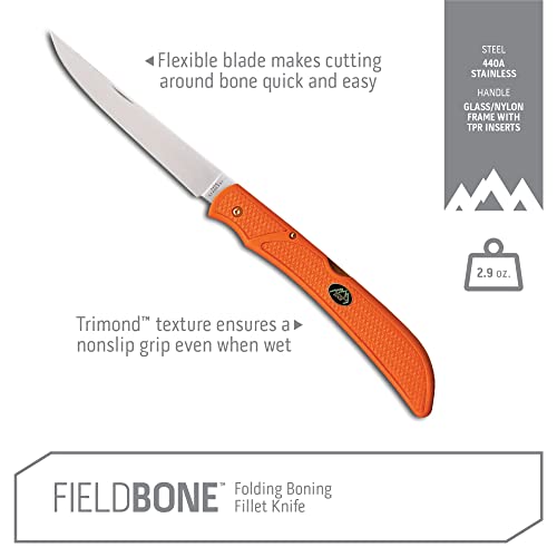 OUTDOOR EDGE Fish & Bone - Folding Fillet Knife with 5.0" 440A Stainless Steel Blade for Fish and processing big game - Pocket Clip (Orange) - Image 3