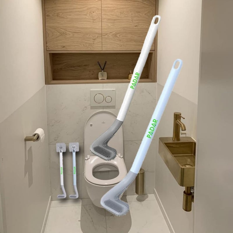 PADAR Silicon Indian and Western Toilet Brush with Slim No-Slip Long Handle, Flex Toilet Brush Anti-Drip Set, 360 Deep Golf Head Brush Toilet - Bathroom Cleaning Brush (Multicolor) - Image 1