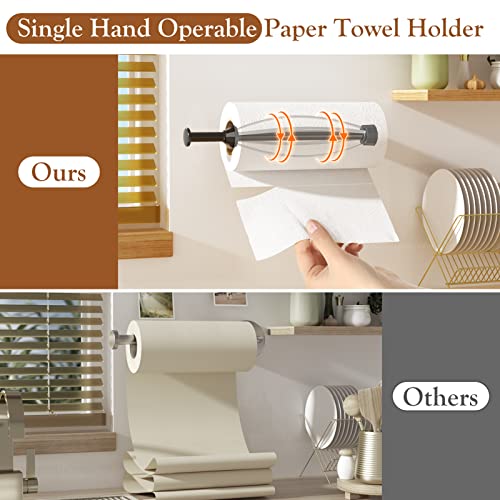Winproper Paper Towel Holder Under Cabinet, Single Hand Operable Wall Mount with Damping Effect, Self-Adhesive or Drilled Paper Roll Holders for Kitchen, Bathroom, RV(2 Towel Robe Hooks) - Image 2