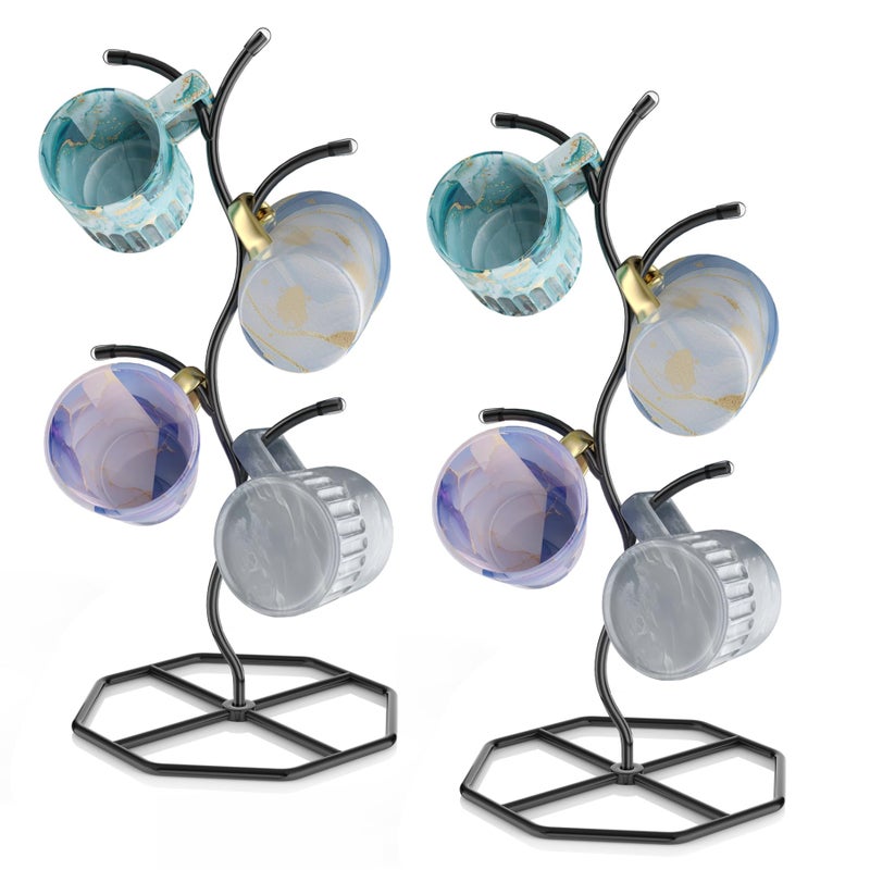 Beesini 2 Pack Coffee Mug Holders Tree, Metal Mug Holder, Decorative Mug Rack, Mug Cup Tree for Kitchen Decor Organizer, Black - Image 1