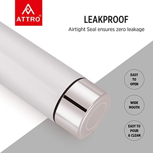 Attro O2 1100ml Stainless Steel Single Wall Water Bottle, Light Weighted Leak-Proof Use for Office, School, Outdoor & Gym - White - Image 2