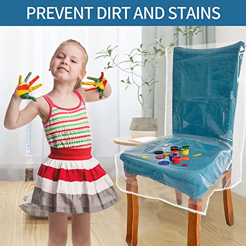 Drihara 6 Pack Plastic Chair Covers, Clear Dining Room Chairs Cover Set, Transparent Waterproof Seat Protector from Cat Scratch, Dust, Spill, Pet Hair and Easy Clean - Image 3
