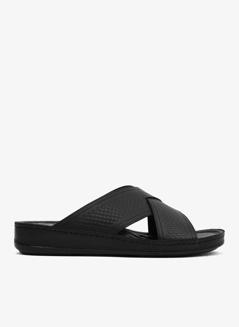 Comfort Plus Men's Leather Arabic Sandals with Silver Accent Black