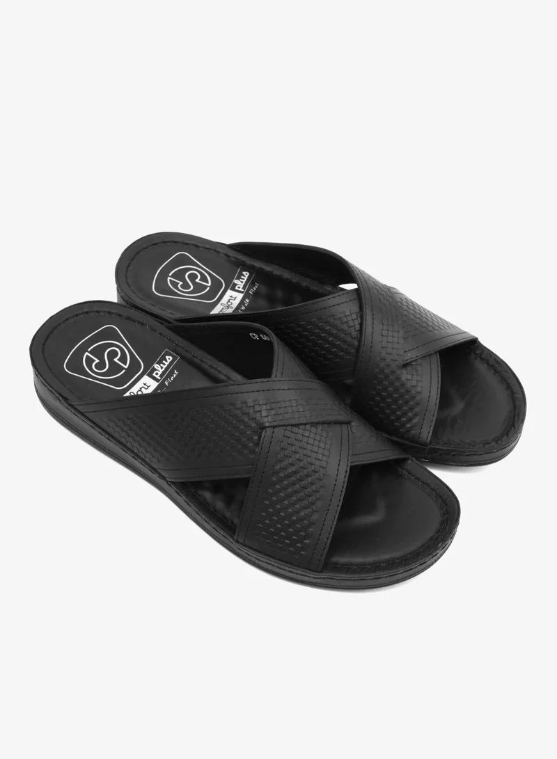 Comfort Plus Comfort Plus Men's Leather Arabic Sandals with Silver Accent Black
