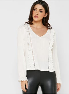 V-Neck Ruffle Detail Top