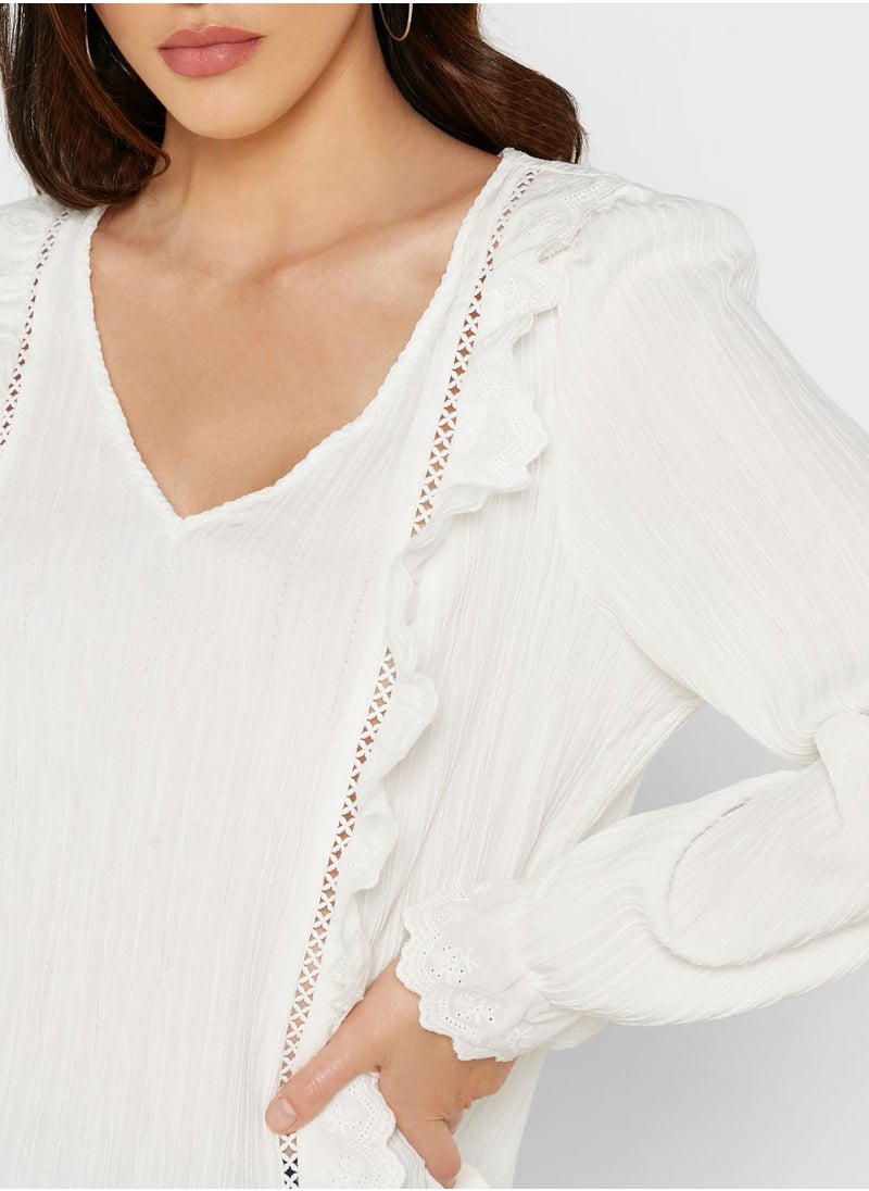 VERO MODA - V-Neck Ruffle Detail Top - Image 1