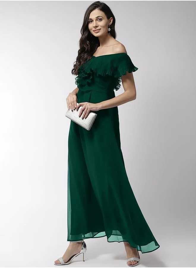 ميش Green accordion pleat detail maxi dress with flared hem