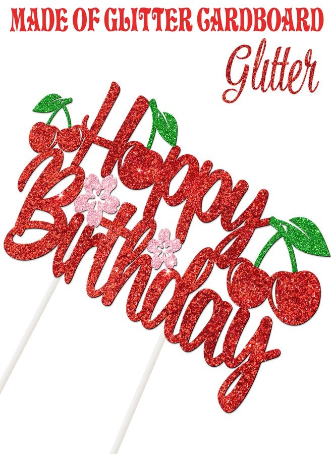 umoni Cherry Birthday Cake Topper Cherry Birthday Party Supplies Sweet Cherries Cake Picks Glitter Red Cherry Cake Decorations for Summer Fruit Theme Birthday Baby Shower Decor - Image 5