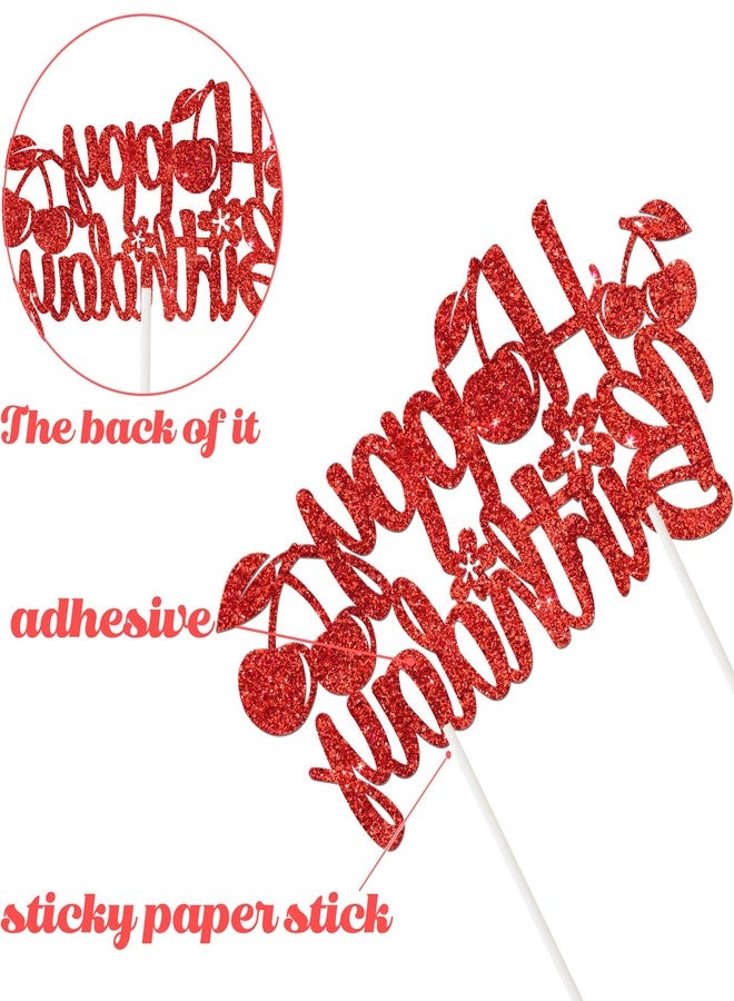 umoni Cherry Birthday Cake Topper Cherry Birthday Party Supplies Sweet Cherries Cake Picks Glitter Red Cherry Cake Decorations for Summer Fruit Theme Birthday Baby Shower Decor - Image 4