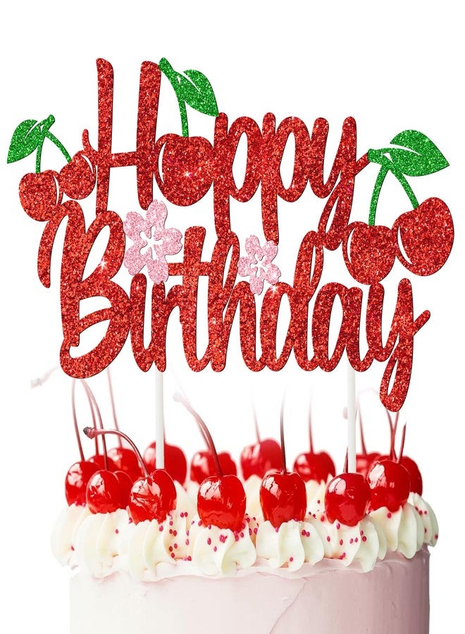 umoni Cherry Birthday Cake Topper Cherry Birthday Party Supplies Sweet Cherries Cake Picks Glitter Red Cherry Cake Decorations for Summer Fruit Theme Birthday Baby Shower Decor - Image 1