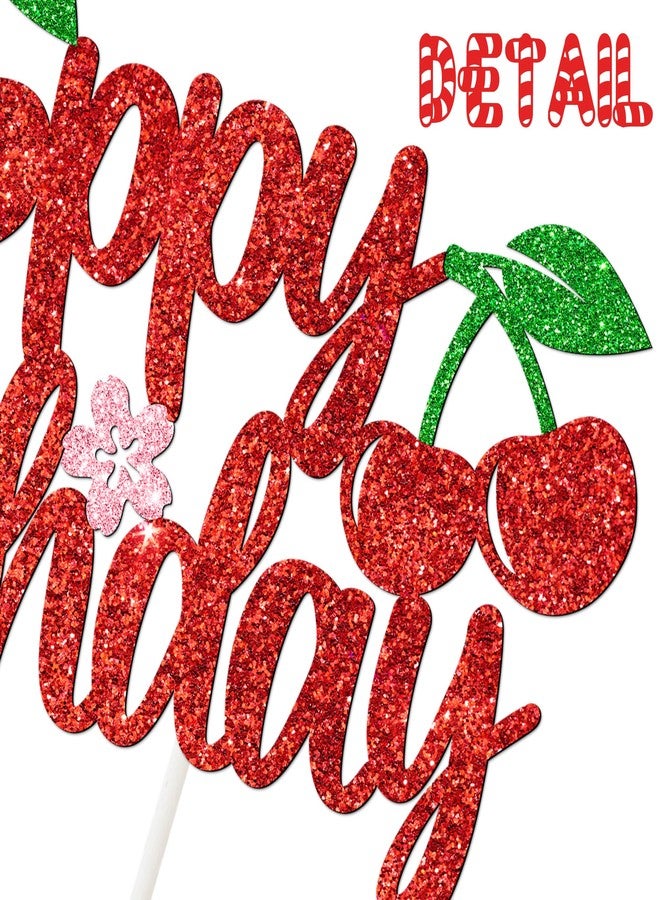 umoni Cherry Birthday Cake Topper Cherry Birthday Party Supplies Sweet Cherries Cake Picks Glitter Red Cherry Cake Decorations for Summer Fruit Theme Birthday Baby Shower Decor - Image 3