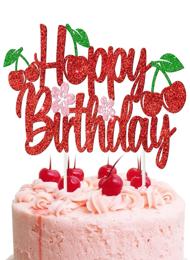 umoni Cherry Birthday Cake Topper Cherry Birthday Party Supplies Sweet Cherries Cake Picks Glitter Red Cherry Cake Decorations for Summer Fruit Theme Birthday Baby Shower Decor - Image 2