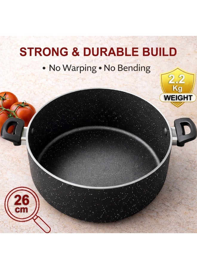 Sonex Non Stick Casserole 26 cm (6.5 Ltr), Marble Granite Coated, Heavy Duty Cookware, Even Heating, Tempered Glass Lid, Durable Aluminum Built, Heat Resistant Handle, Easy to Clean - Image 5