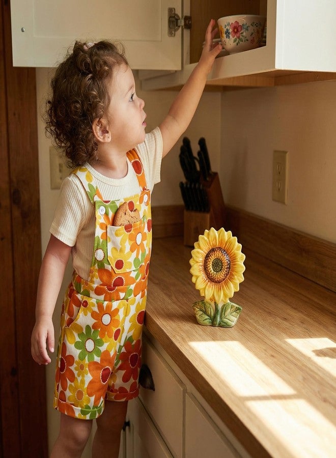 Nyapruwe Toddler Girls Summer Outfit Short Sleeve Ribbed T-Shirt and Bib Suspender Overalls Shorts Set Kid 2Pcs Clothes (Beige -top + Yellow flower, 2-3T) - Image 4