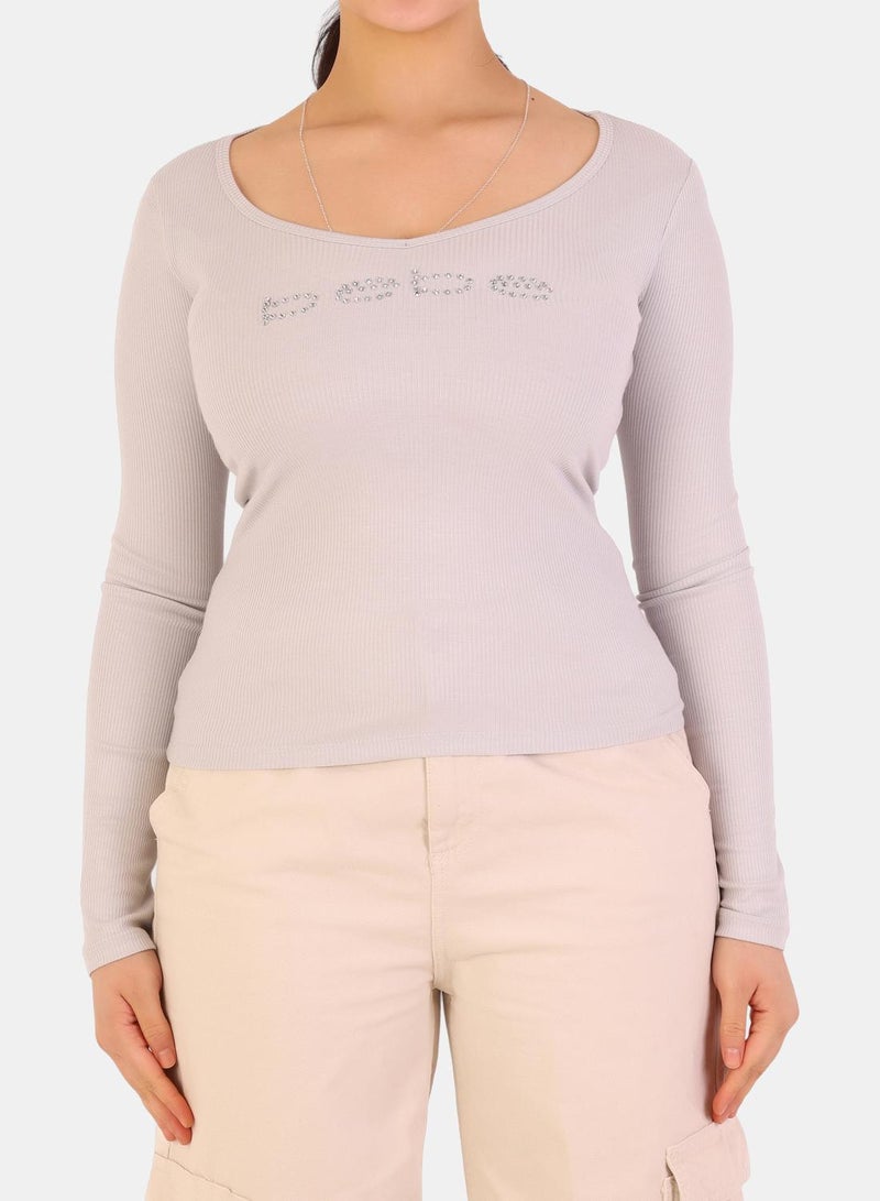 Bebe Rhinestone Embellished Long Sleeve Top - Image 1