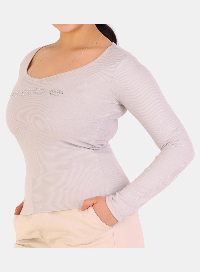 Bebe Rhinestone Embellished Long Sleeve Top - Image 2
