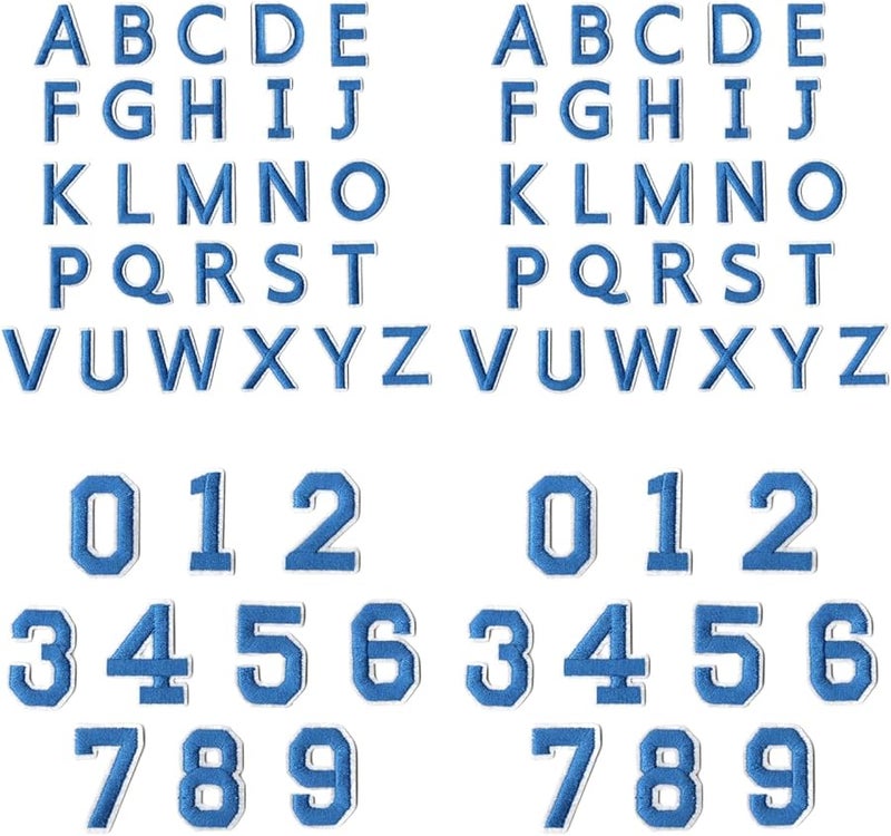حزمة من 72 رقعة تطبيق بالحديد الأزرق من الحروف والأرقام المطرزة للملابس والحقائب والحرف اليدوية - Image 1