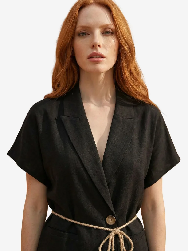 My Fashion Black MY FASHION V-Neck Buttoned Blouse & High Waist Trousers Two-Piece Set for Women | Best Price UAE