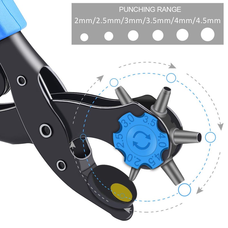 Preciva Hole Punch Plier, Revolving Punch Tool Kit with Pliers, Ruler, Grinding Rod, Plastic Hammer, 340pcs Snap Fasteners & Rivets - Image 2