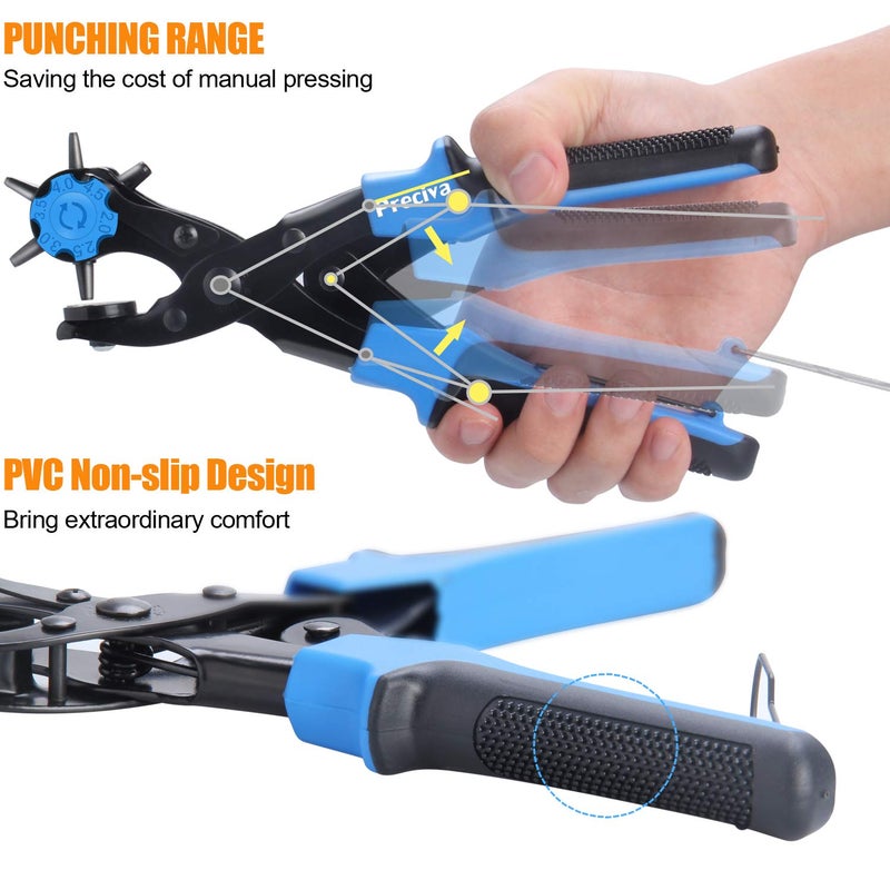 Preciva Hole Punch Plier, Revolving Punch Tool Kit with Pliers, Ruler, Grinding Rod, Plastic Hammer, 340pcs Snap Fasteners & Rivets - Image 3