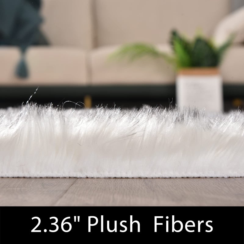 Latepis White with Grey Tips Sheepskin Rugs 4x6, Faux Fur Rug for Living Room, Fluffy Washable Rugs for Bedroom, Teen Room Decor, Rectangle - Image 3
