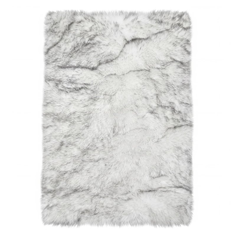 Latepis White with Grey Tips Sheepskin Rugs 4x6, Faux Fur Rug for Living Room, Fluffy Washable Rugs for Bedroom, Teen Room Decor, Rectangle - Image 1