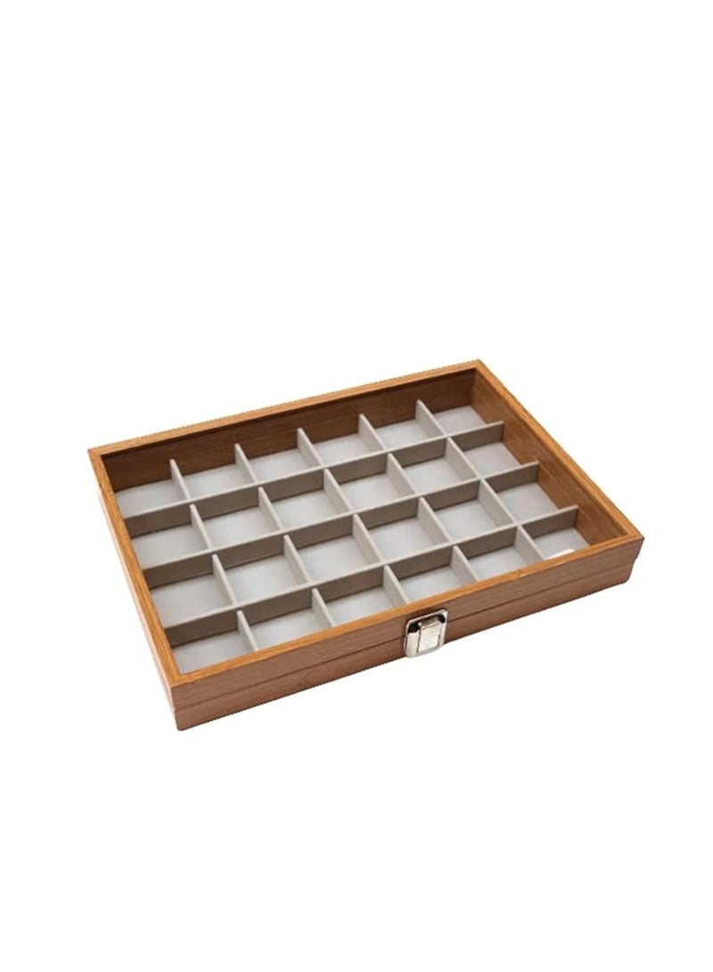 Wooden Box and Box for Rings Jewelry Accessories - Glass Cover and Divider -24 Box -(36*25cm) - Image 1