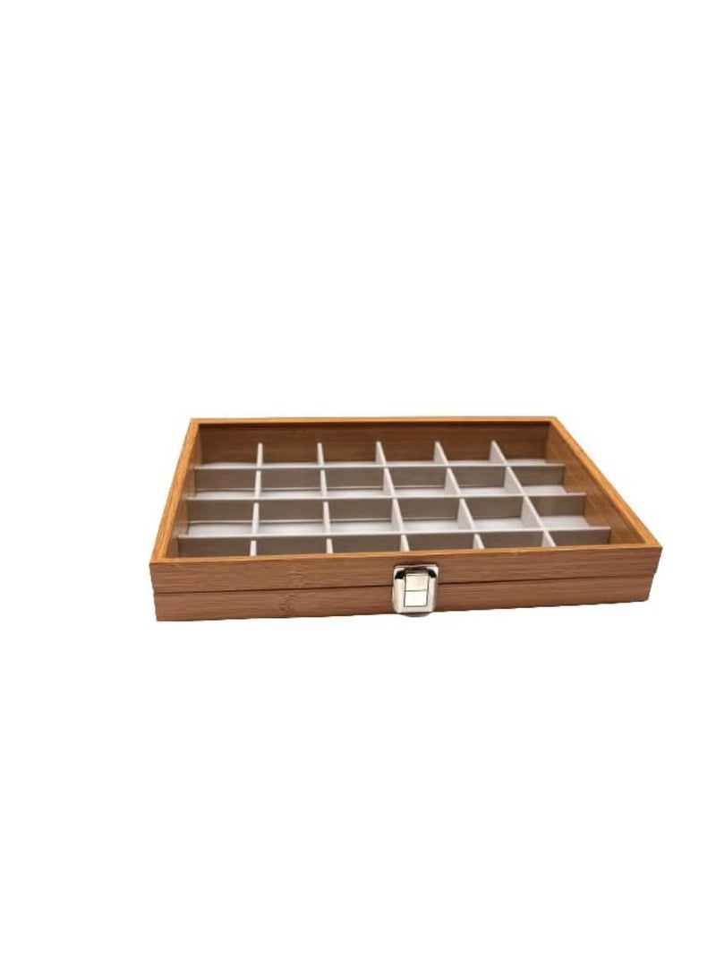Wooden Box and Box for Rings Jewelry Accessories - Glass Cover and Divider -24 Box -(36*25cm) - Image 4
