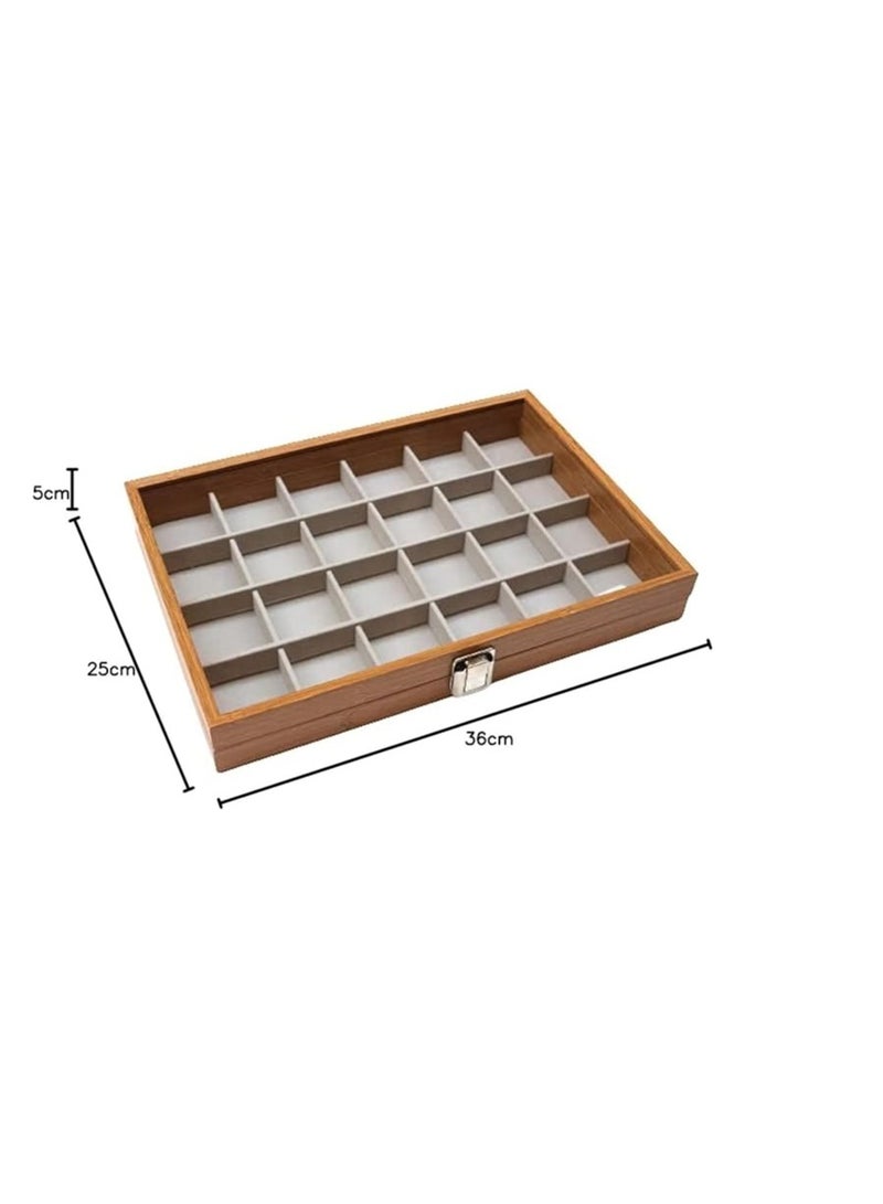 Wooden Box and Box for Rings Jewelry Accessories - Glass Cover and Divider -24 Box -(36*25cm) - Image 3