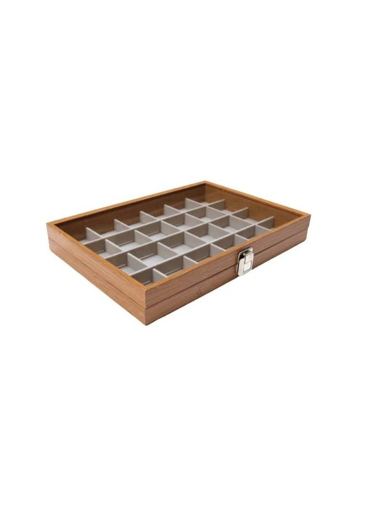 Wooden Box and Box for Rings Jewelry Accessories - Glass Cover and Divider -24 Box -(36*25cm) - Image 2