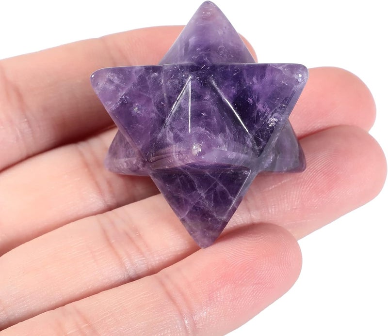 Loveliome Natural Amethyst Merkaba Crystal Protection Sacred Meditation Energy Generator Healing Chakra Six-Pointed Star 1 Inch