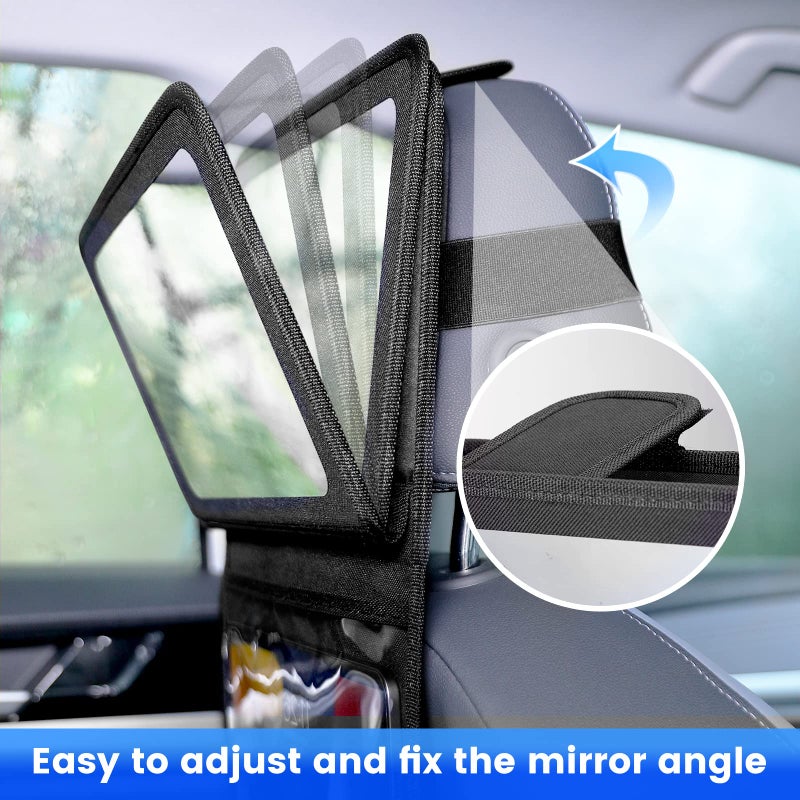 Brislut Baby Car Mirror with Adjustable Tablet Holder, Road Trip Essentials for Kids, Backseat Mirror to See Rear Facing Infant, Ipad Case for Car Headrest - Image 2