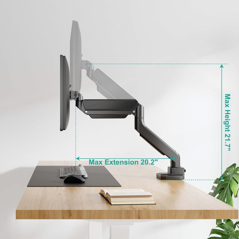 WALI Single Monitor Gas Spring Desk Mount Heavy Duty Aluminum Fully Adjustable Fit Screen up to 35 inch, 33 lbs. VESA 75 and 100 (GSM001XL), Black - Image 2
