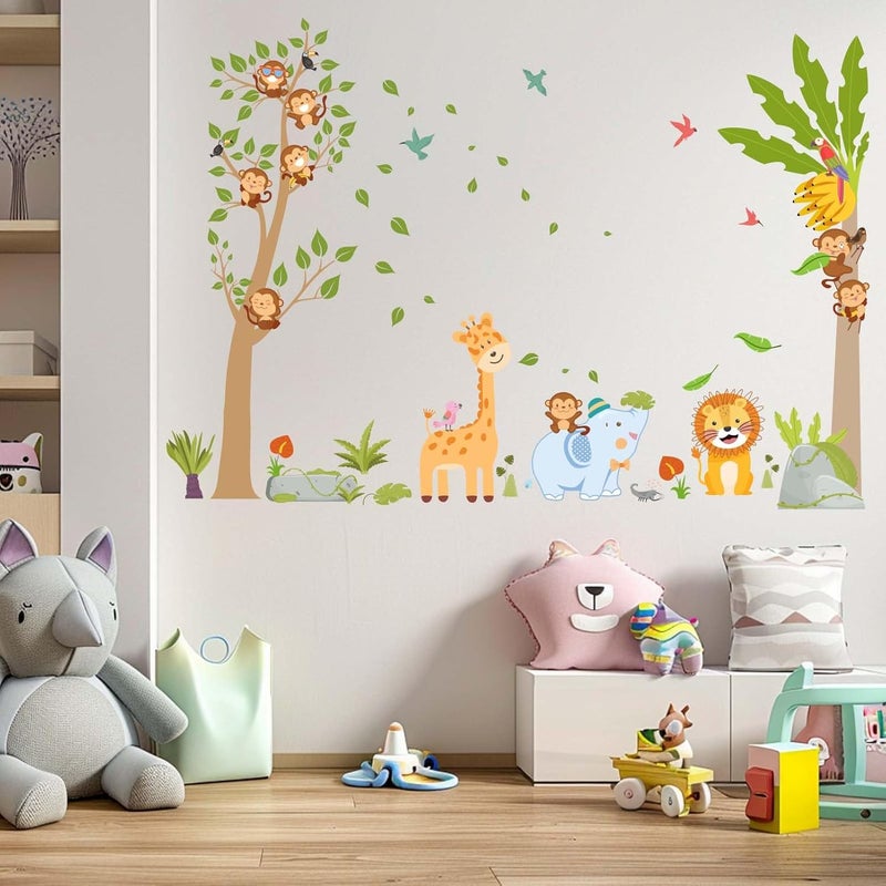 AnFigure AnFigure Jungle Animal Wall Stickers Giraffe Elephant Lion Wall Decals Forest Monkey Tree Wall Stickers for Kids Girls Boy Baby Room Nursery Daycare Bedroom Kindergarten Wall Decor - Image 2