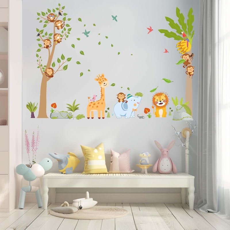 AnFigure AnFigure Jungle Animal Wall Stickers Giraffe Elephant Lion Wall Decals Forest Monkey Tree Wall Stickers for Kids Girls Boy Baby Room Nursery Daycare Bedroom Kindergarten Wall Decor - Image 3