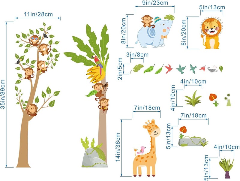 AnFigure AnFigure Jungle Animal Wall Stickers Giraffe Elephant Lion Wall Decals Forest Monkey Tree Wall Stickers for Kids Girls Boy Baby Room Nursery Daycare Bedroom Kindergarten Wall Decor - Image 4