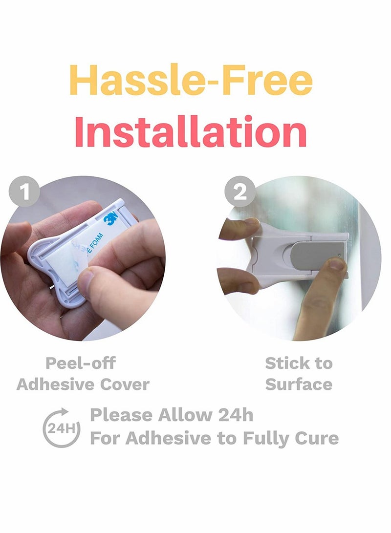 KASTWAVE أقفال أمان، قفل باب منزلق، أقفال مقاومة للأطفال، لجميع فتحات منزلك، لسلامة الأطفال، عبوة من 4 قطع (أبيض) - Image 5
